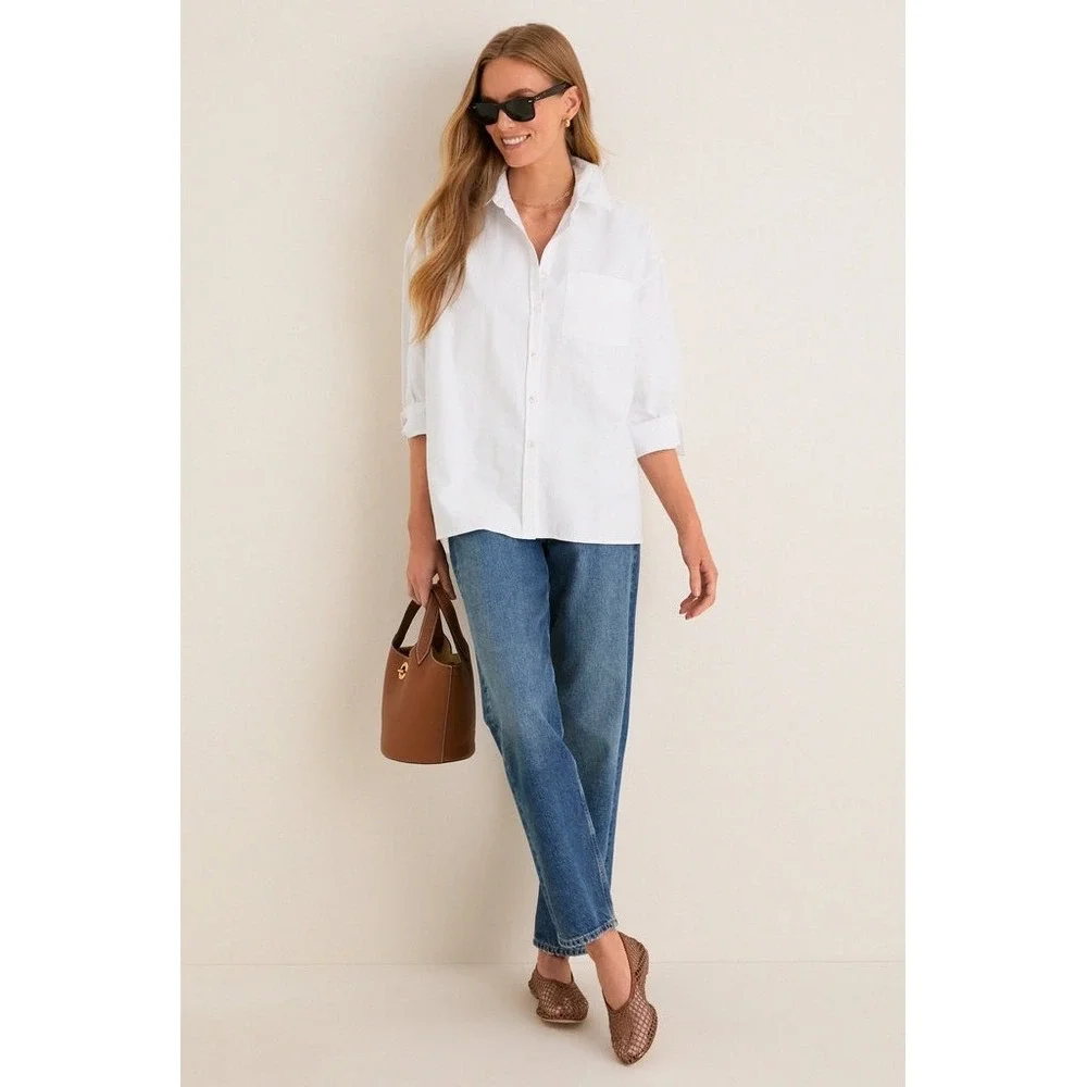 Pomander Place White Oxford Adair Boyfriend Shirt Cotton Oversized Button Up XS